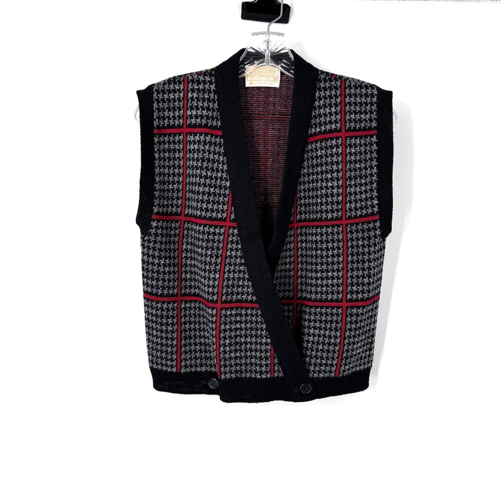 VTG Pendleton Houndstooth Cropped Sweater Vest Womens M 100% Wool USA Old Money
